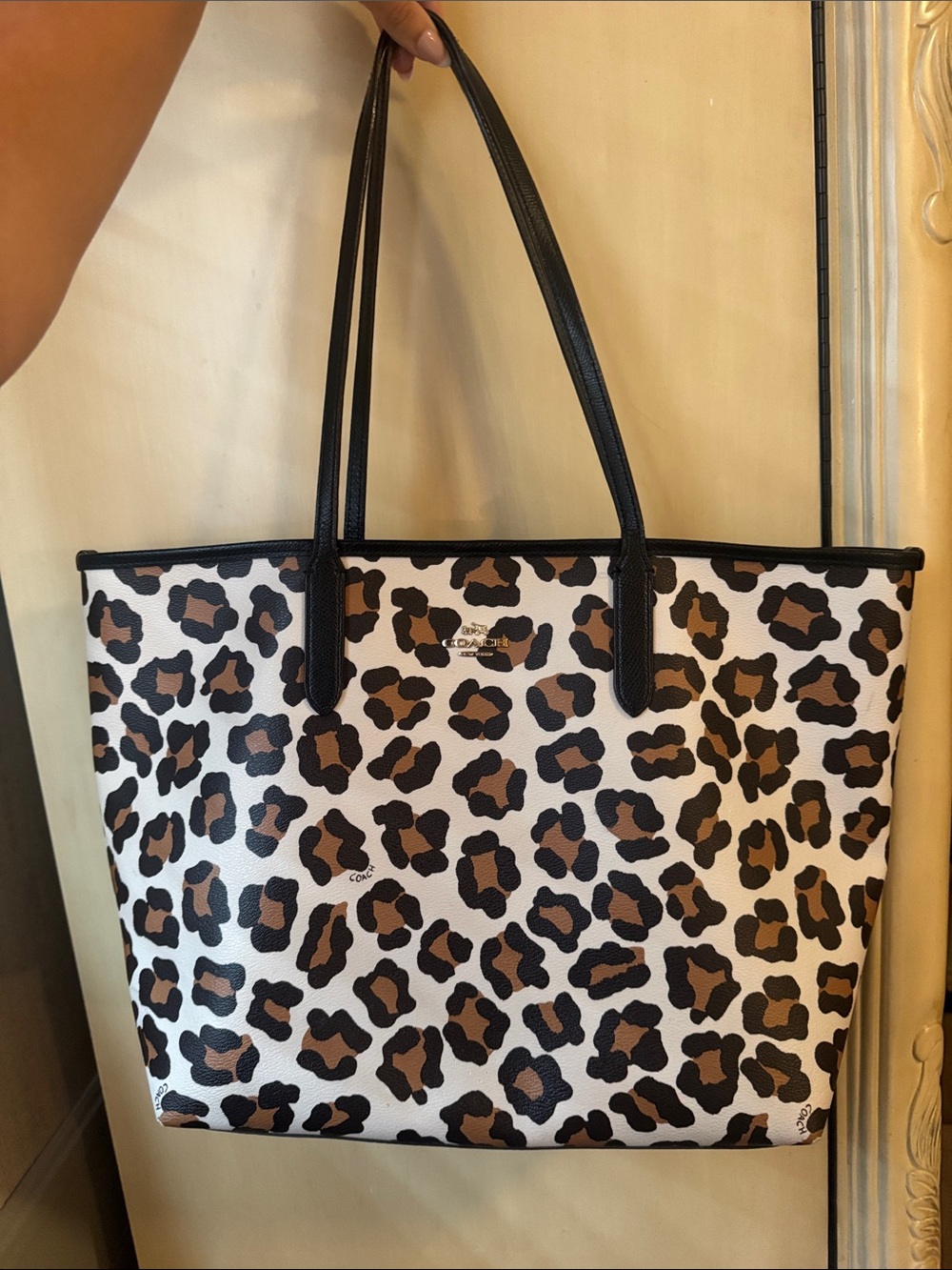 Coach Leopard-Print Canvas Tote in White, Brown & Black